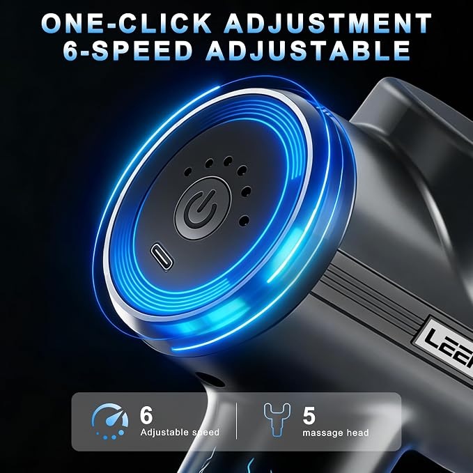 LEERCON Massage Gun with Heat, Deep Tissue Back Massager Gun Gifts for Men | Mini Percussion Massage Gun with 5 Heads and 6 Speeds 104 - 122°F, Ideal Gifts for Men Women Dad Mom Athletes, Black
