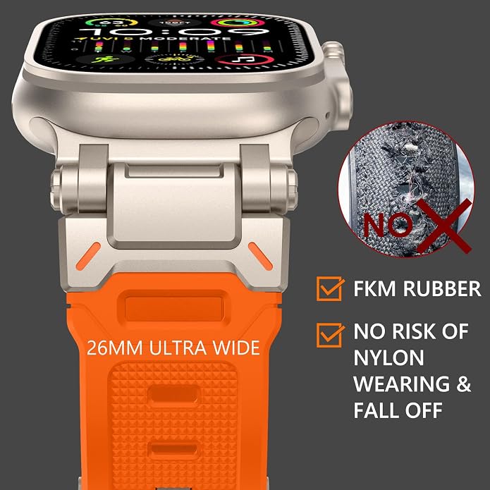 WINGLE FKM Rubber Bands for Apple Watch Band Ultra 3/2/1 Band Ultra 49mm Series 11 10 46mm 45mm 44mm 42mm SE 3/2/1 9 8 7 6 5 4 3 Men, Military Rugged Metal Connector Silicone Apple iWatch Sport Bands