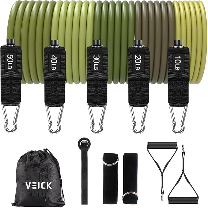VEICK 10-150LBS Resistance Bands with Handles, Ankle Straps, Door Anchor | Accredited Lab Certified, 100% Natural Latex, Versatile for Yoga, Pilates, Strength, Home Gym