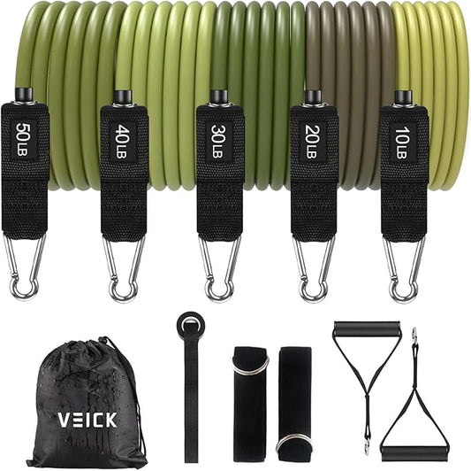 VEICK 10-150LBS Resistance Bands with Handles, Ankle Straps, Door Anchor | Accredited Lab Certified, 100% Natural Latex, Versatile for Yoga, Pilates, Strength, Home Gym