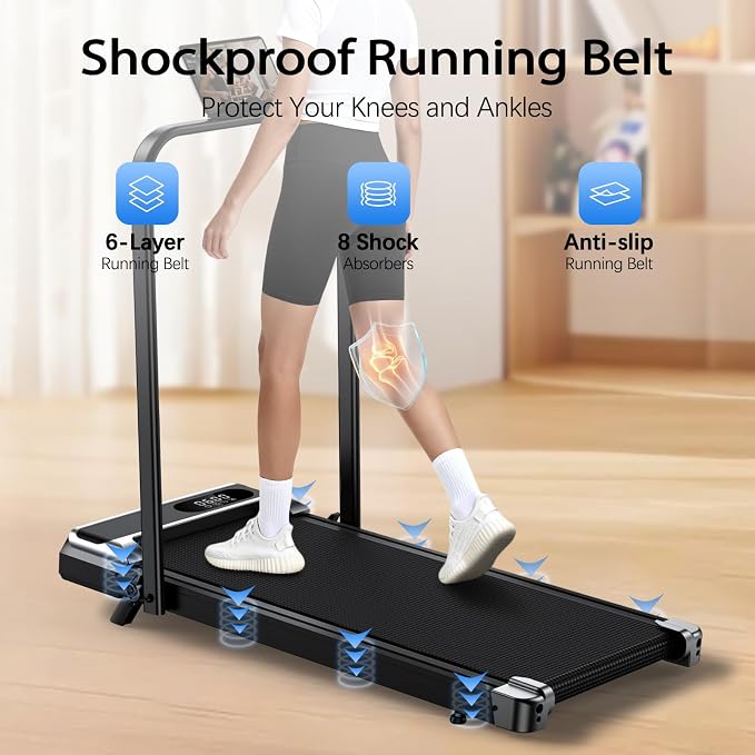 Walking Pad Treadmill for Home - 3.0HP Tread Mills with with 9% Incline, Compact Walk Pad Running Machine Handle Bar Indoor Foldable for Small Spaces Under Desk Office