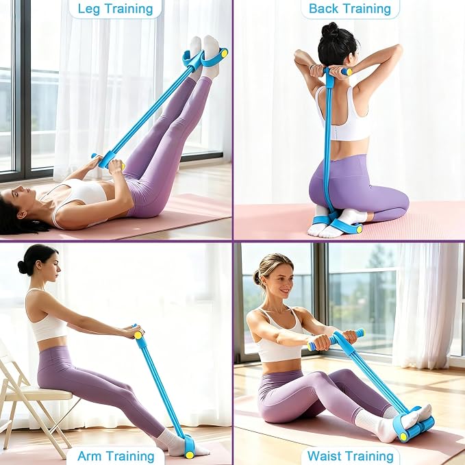 Pedal Resistance Band with Handle, 6-Tubes Tesistance Bands with Handles, Natural Rubber Foot Pedal Resistance Band, Multifunctional Exercise Bands for Abdomen, Waist, Leg, Arm