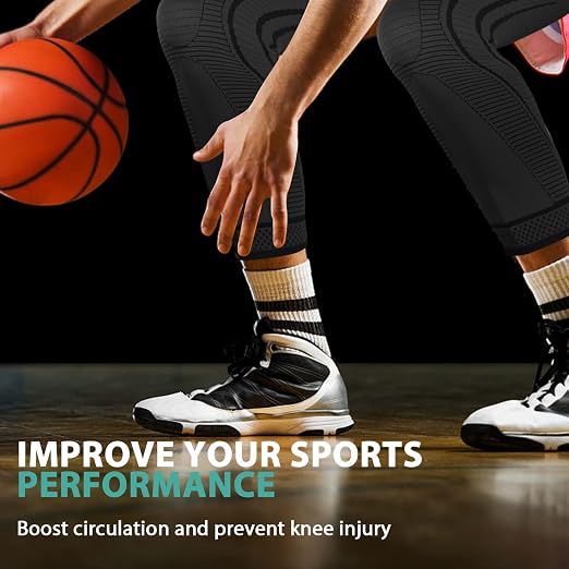2 Pack Full Leg Compression Sleeves, Long Knee Brace Support for ACL,PCL, Meniscus Tear, Arthritis, Tendinitis,Men And Women (Black, Small)