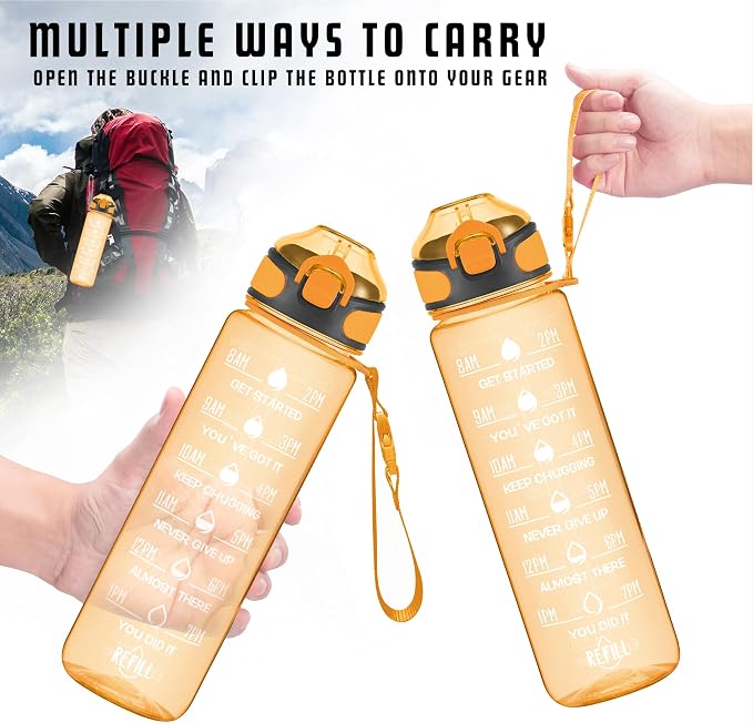 Enerbone 32 oz Water Bottle with Times to Drink and Straw, Motivational Drinking Water Bottles with Carrying Strap, Leakproof BPA & Toxic Free, Ensure You Drink Enough Water for Fitness Gym Outdoor