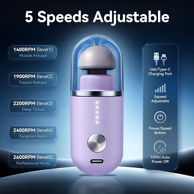 OKACHI GLIYA Mini Portable Massage Gun with 3 Heads All-in-One Storage Case | Small Handheld Muscle Massager with Percussion Deep Tissue,5 Adjustable Modes,Pocket Massage Gun for Travel, Office and Gym