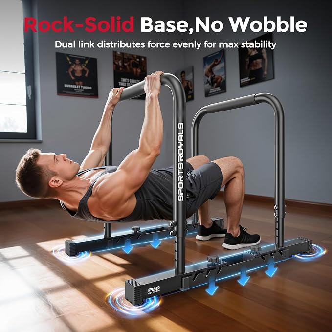 Sportsroyals Adjustable Dip Bar Station, Heavy Duty Parallette & Parallel Bars, 400LBS Stable Dip Stands for Home Gym, Calisthenics & Upper Body Workout Equipment