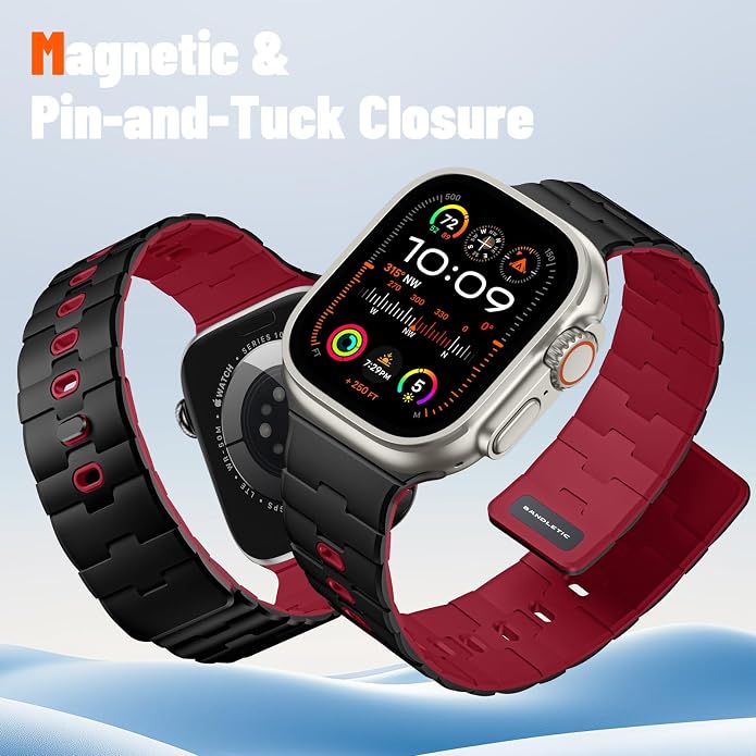 Bandletic Magnetic Silicone Watchband Compatible with All Apple Watch | Strong Magnet Sport Strap for iWatch Ultra 49mm Series 11-1 SE 46mm 45mm 44mm 42mm 41mm 40mm 38mm, Ideal for Men Women