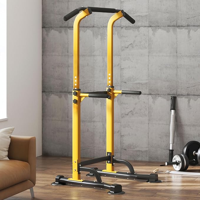 DlandHome Power Tower Pull Up Bar Dip Station,Adjustable Height Dip Stand | Multi-Function Fitness Equipment for Strength Training Home Gym,Stable Steel Frame for Pull Ups Dips Push Ups,Supports 330LBS