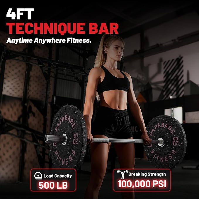 PAPABABE 4ft/5ft/6ft/6.5ft Barbell 2" Short Barbell for Strength Training | 4ft/5ft/6ft/6.5ft Straight Barbell, Womens Olympic Bar with Moderate Knurling for Squats Curls Deadlifts, Weightlifting