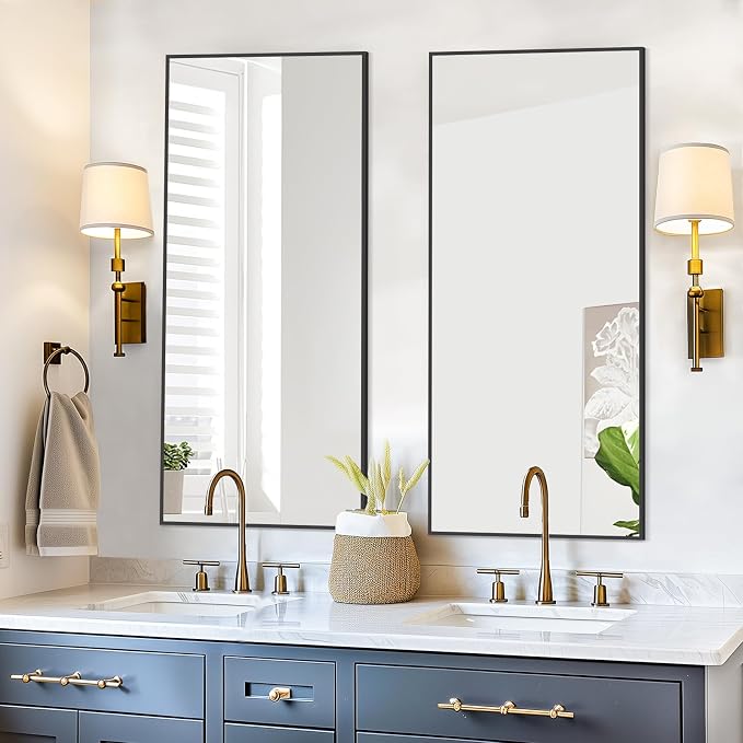 56"x18" Full Length Mirror, Black Floor Mirror with Stand | Rectangular, Hanging or Leaning Against Wall, Aluminum Alloy Frame, Tempered Glass, for Bedroom Living Room Dorm