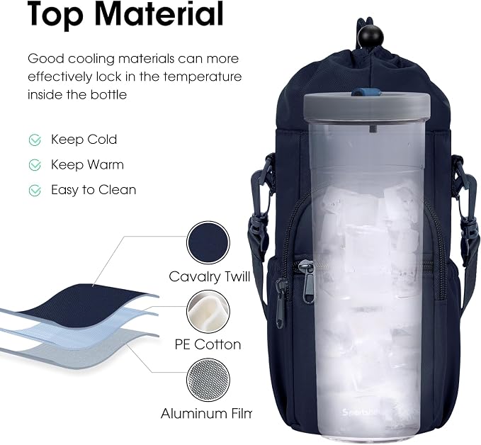 sportsnew 40oz Insulated Crossbody Water Bottle Bag Gym Hiking Phone Pocket | Water-resistant Lining, Padded Strap, Top Handle, Drawstring, Phone Pocket, Elastic Slots, Built-In Key Clip for Gym Walking