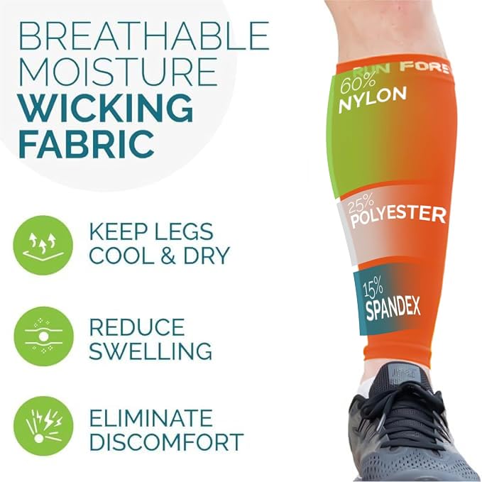 Run Forever Calf Compression Sleeve for Men & Women, 20-30mmHg Compression | Leg Sleeve for Shin Splints, Varicose Veins, Swelling & Pain Relief | Footless socks for Running, Cycling & Travel