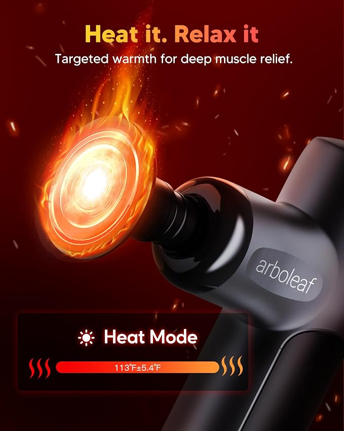 arboleaf Mini Massage Gun with Heat, Percussion for Pain Relief, Portable | heated percussion massager, pain relief, portable compact, travel case included, gift for men and women