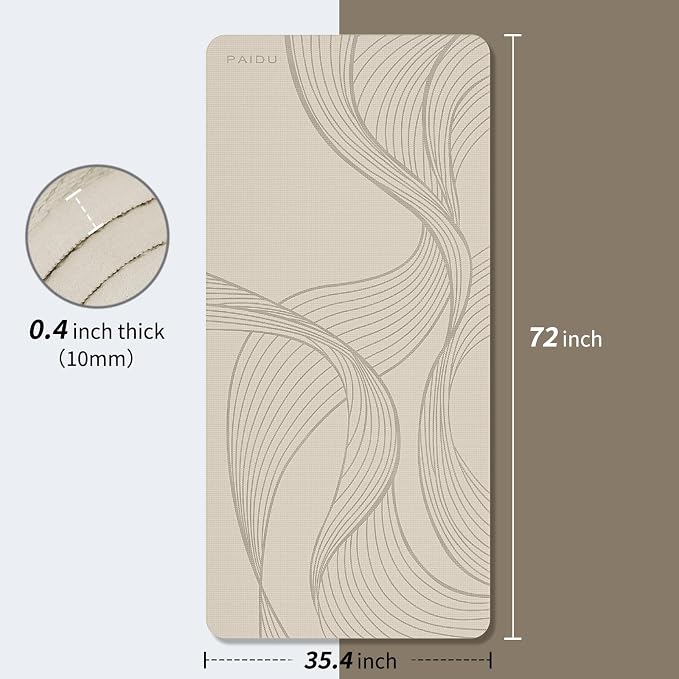 PAIDU Large Yoga Mat 72"x36"x10mm Non-Slip Exercise Mat for Home Gym Studio | Extra wide & thick non-slip yoga mat, works on all floors, ideal for stretching, yoga studio, gym and home workouts