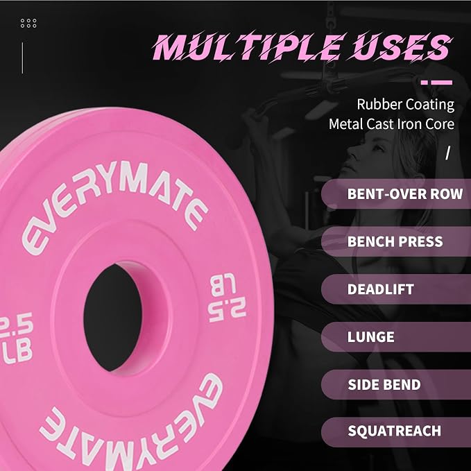 EVERYMATE Change Weight Plates 1.25LB 2.5LB 5LB Set Fractional Olympic Bumper Plates for Cross Training Steel Insert Strength Training