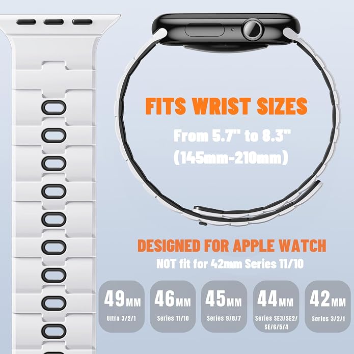 Bandletic Magnetic Silicone Watchband Compatible with All Apple Watch | Strong Magnet Sport Strap for iWatch Ultra 49mm Series 11-1 SE 46mm 45mm 44mm 42mm 41mm 40mm 38mm, Ideal for Men Women