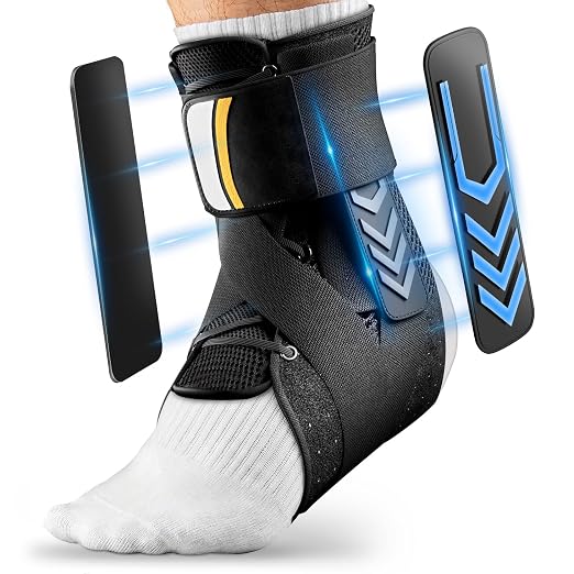 Ankle Brace for Sprained Ankle, Quick Lace-Up Ankle Support | Auto-Shaped Pads, Breathable Adjustable Compression for Women Men, Fits in Shoes for Sports, Work & Injury Recovery (L)