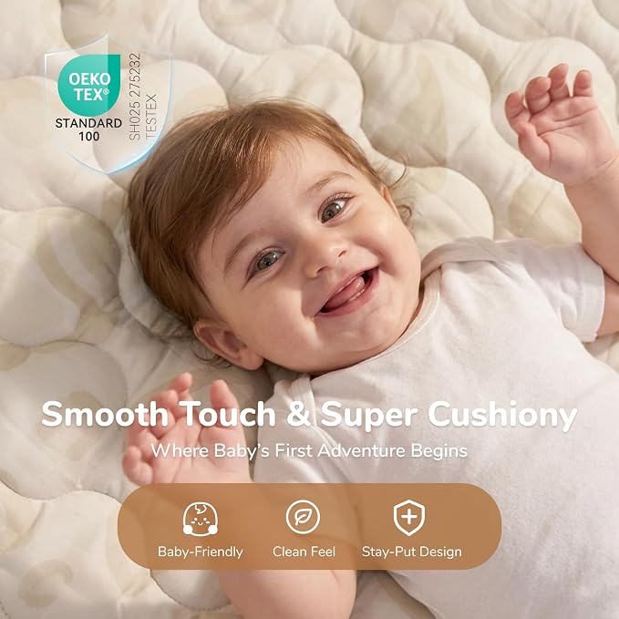 Momcozy Baby Play Mat for Floor, 59"x71" Thickened Playpen Mat | Playmate for Baby Tummy Time, Waterproof & Non-Slip, Foldable Outdoor Mat with Carrying Handle, Leopard