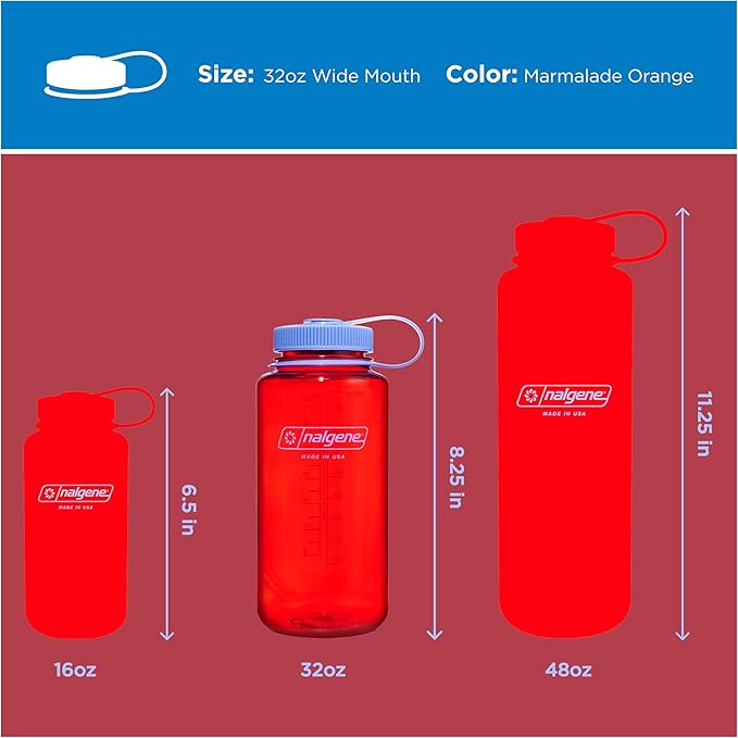 Nalgene 32 oz Wide Mouth Water Bottle, Marmalade Orange | BPA-Free, Durable & Lightweight, Leak Proof, Dishwasher Safe, Large Reusable Plastic Bottle for Hiking, Gym, Work & Travel