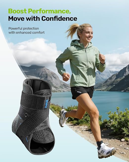 Rakiie Quick Lace Up Ankle Brace with 2 Metal Support Stays, Breathable Stabilizer for Sprained Ankle, Slim Fit Ankle Support for Men & Women, Sports, Running, Basketball (Black, S)