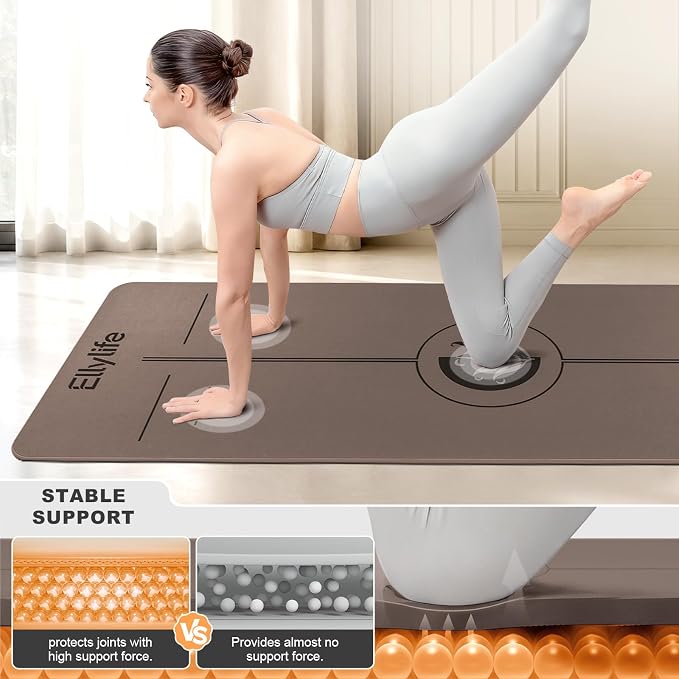 Yoga Mat - Non Slip Natural Rubber Yoga Mat, Alignment Lines, Ultimate Grip | Anti-Tear, Durable & Thick 5mm, Skin-Friendly with Free Carry Strap, Bag, for Yoga, Pilates Fitness and Floor Exercises