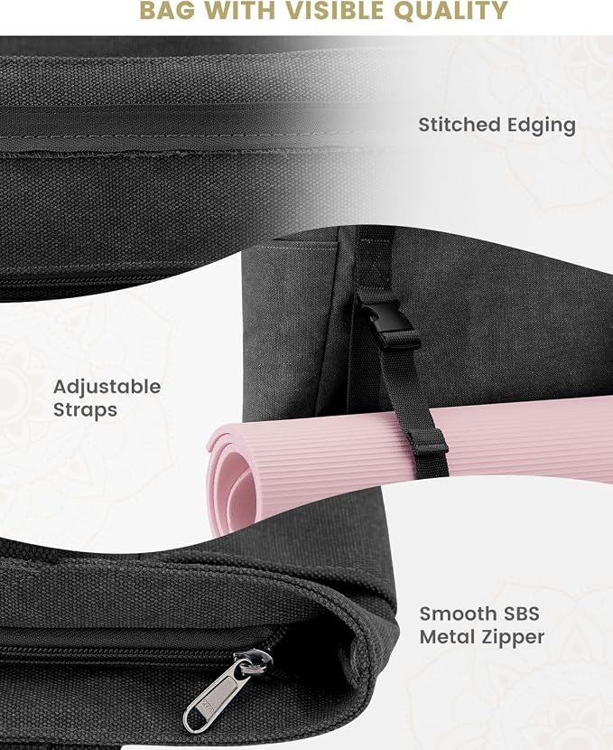 Gonex Yoga Mat Bag For Women Canvas Tote Pilates Gym Bag With Mat Carrier | Front-Opening Quick Access Mat Straps, Durable Cotton Canvas, Machine Washable, Bottle Holder Multi Pockets, Yoga Gym Travel