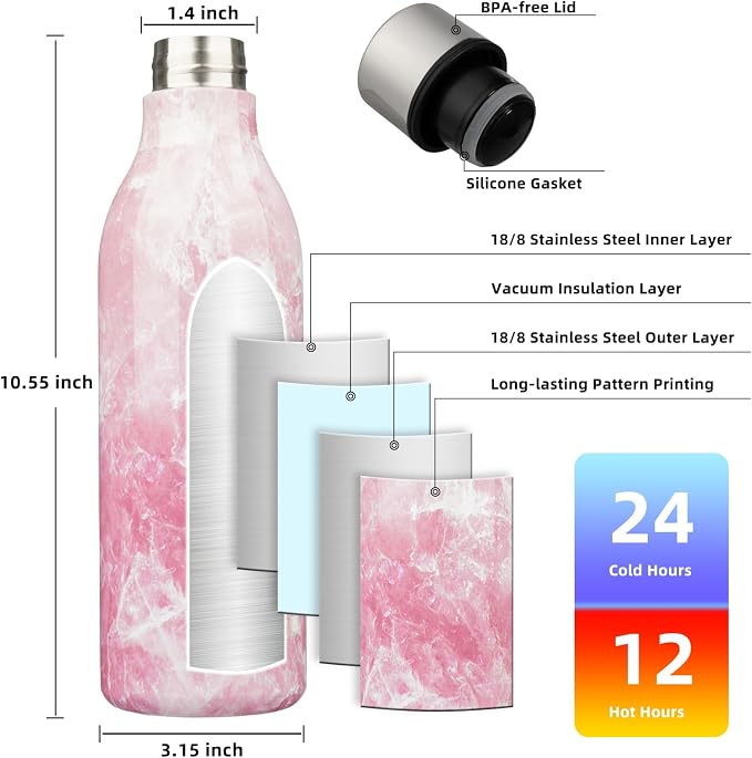 BJPKPK 25oz Insulated Water Bottle, Stainless Steel Bottle with Carry Strap | Keep Cold & Hot Vacuum Insulation, Leak-Proof BPA-Free Design, Slim Bottle Fits Most Cup Holders for Gym, Office & Travel
