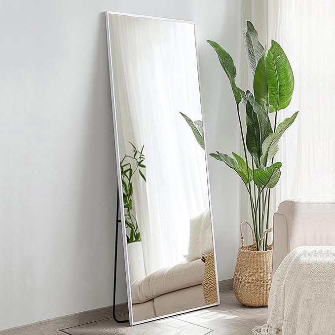 48x16 inch White Full Length Mirror, Floor Mirror with Stand | Matte White Metal Frame, No Distortion, High Definition, White Body Mirror for Bedroom, Living Room, Entryway, Bathroom