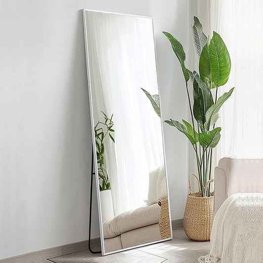 48x16 inch White Full Length Mirror, Floor Mirror with Stand | Matte White Metal Frame, No Distortion, High Definition, White Body Mirror for Bedroom, Living Room, Entryway, Bathroom