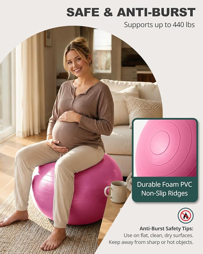 Trideer Yoga Ball for Exercise, Pilates, Core & Balance Training, Stability Ball for Pregnancy & Birthing Prep, Physical Therapy, Daily Stretching, Office Chair for Active Sitting, Quick Pump Included