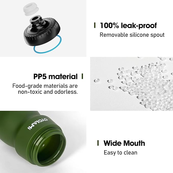 Bike Water Bottle 22oz/650ml Cycling Squeeze Water Bottle BPA Free Leakproof Easy-Squeeze Sports Bottles for Bicycle Gym Camping Hiking Olive Green