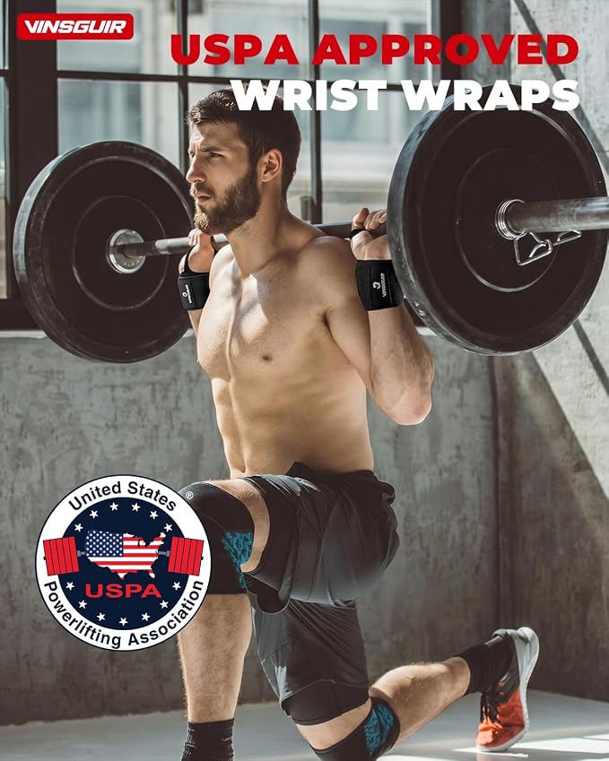 VINSGUIR Wrist Wraps for Weightlifting, [USPA Approved] Lifting Straps for Wrist Support with Heavy Duty Thumb Loop, Gym Wrist Brace for Working Out, Crossfit, Powerlifting, for Men&Women
