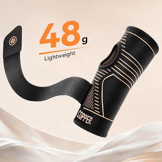 Copper Ultra-Light Wrist Compression Sleeve for Women and Men, 1 Pack | Carpal Tunnel Wrist Brace for Night Support & Work, Hand Brace for Tendonitis & Arthritis Relief, Fits Right or Left Hand