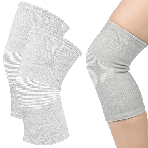 2026 Premium Bamboo Knee Sleeve - 1 Pair Bamboo Compression Knee Sleeve for Women & Men, Anti-Slip Elastic Sport Warm Knee Brace for Arthritis (Gray,Medium)