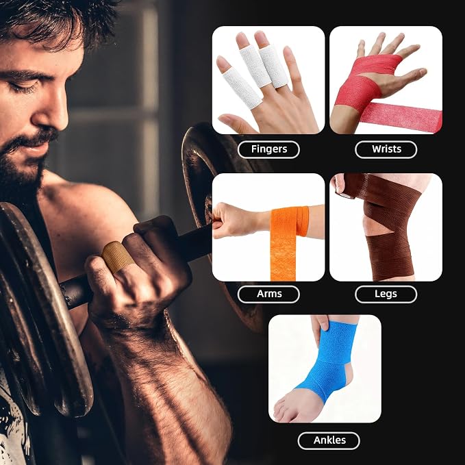 OK TAPE Self Adherent Cohesive Bandages Wrap 24Packs 2" x 5 Yards | Non-Woven Self Adhesive Athletic Sports Wrap Tape Vet Wrap Bandages Tape for Thumb Finger Wrist Ankle (Mix)