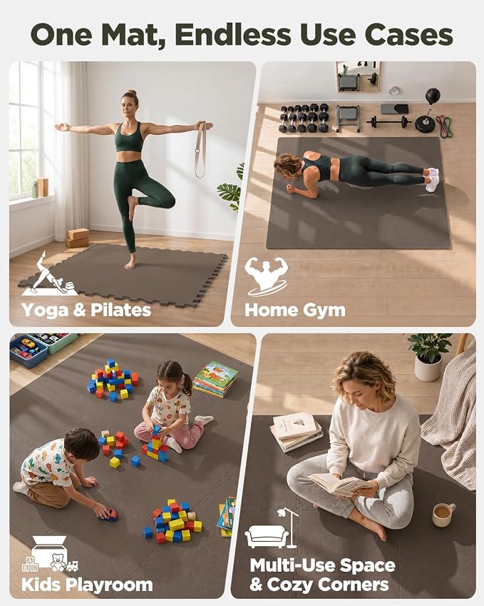 1/2" Thick 24 Pcs 96 Sq Ft EVA Foam Puzzle Exercise Mats, High-Density Interlocking Foam Floor Tiles for Home Gym, Gym Mat for Workout Equipment & Direct Exercise, Floor Padding for Kids