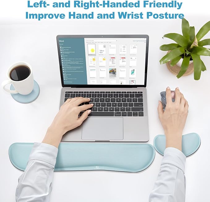 Gimars Upgrade Enlarge Gel Memory Foam Set Keyboard Wrist Rest Pad, Mouse Wrist Cushion Support for Office, Computer, Laptop, Mac, Comfortable, Lightweight for Easy Typing Pain Relief,Sky Blue