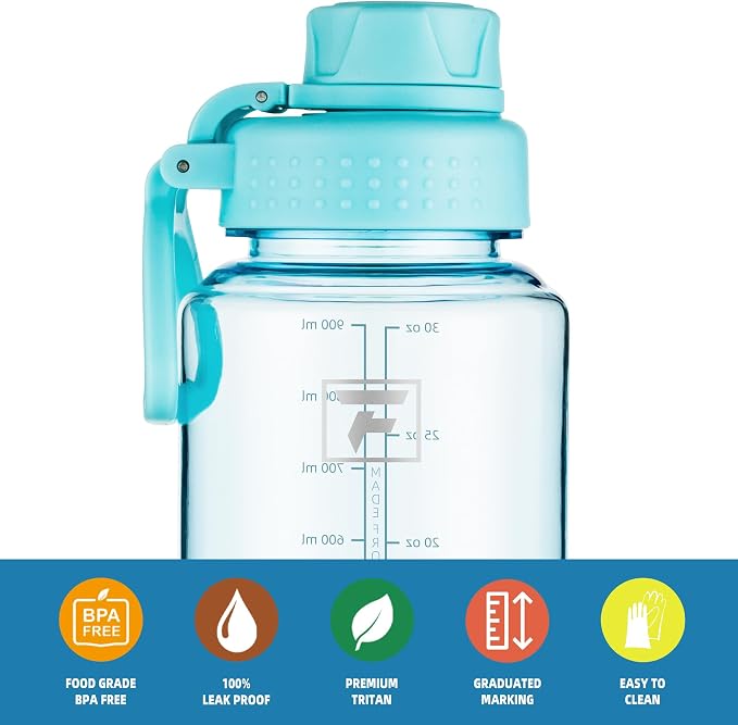 Fanhaw 32 oz Clear BPA-Free Tritan Water Bottle with Fast-Flow Spout Lid, BPA-Free & Leak-Proof Wide-Mouth Reusable Bottle for Gym, School & Office, Back to School Essentials (Baby Blue)