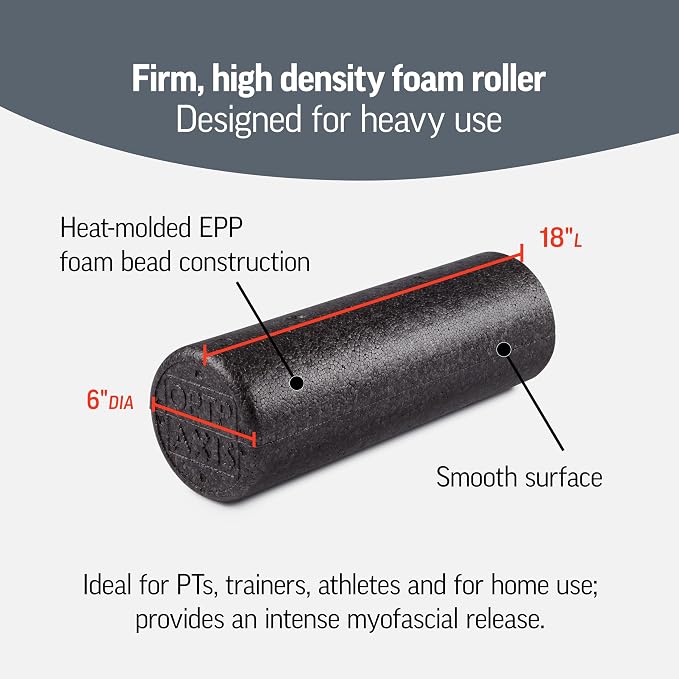 OPTP AXIS Firm Density Foam Roller – Round, Black, 18"L X 6" | High density firm foam roller for physical therapy, yoga, Pilates, fitness exercise & sports training, Heat-molded EPP foam