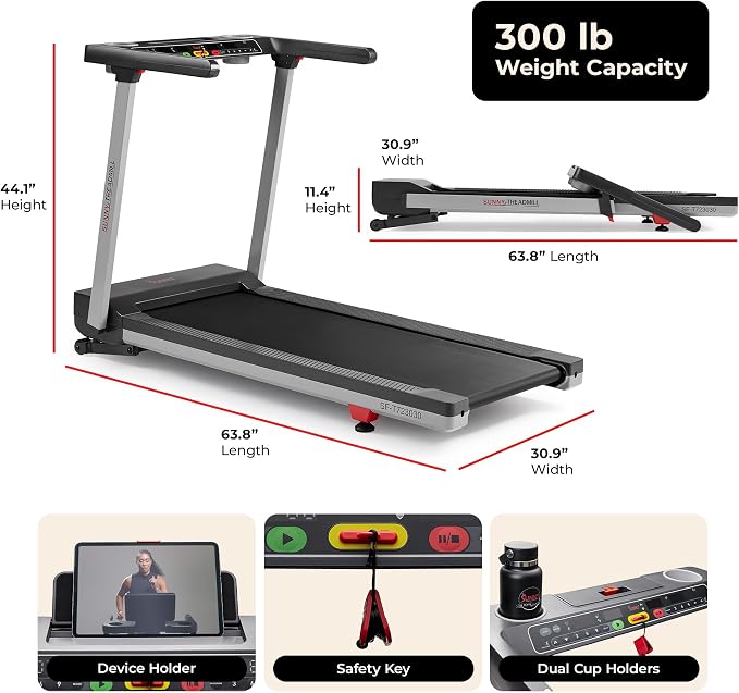 Sunny Health & Fitness Fully Assembled Auto Incline Treadmill for Home Gym
