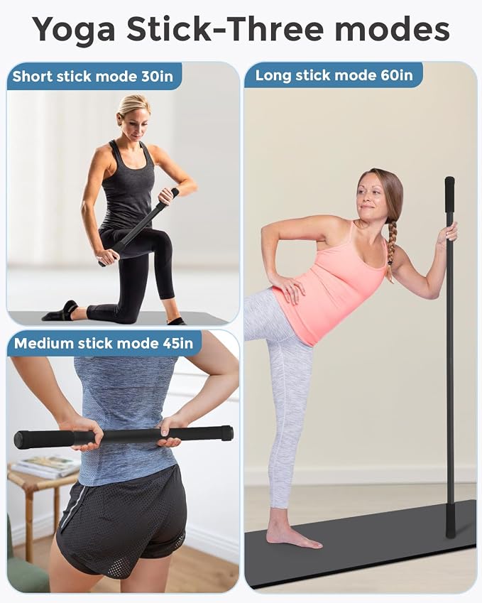 P Polerden Yoga Stick, 5ft Exercise Stick for Mobility, Stretching Stick with Non-Slip Ends, Exercise Dowel for Pilates, Balance Pole and Stretch Bar for Stretching Equipment