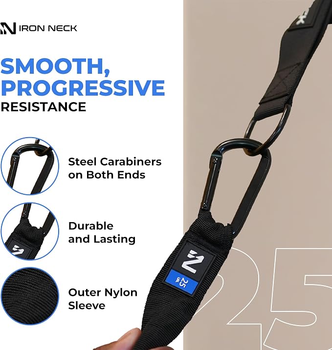 Resistance Band, Durable Exercise Band with Steel Carabiners for Neck Training, Strength Workouts, Stretching, and Rehab