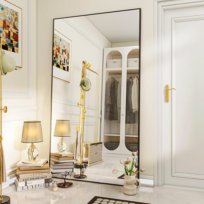 VooBang Large Full Length Mirror 78" x 35" - Shatterproof Black | Huge Floor Full Body Dressing Mirror with Metal Frame, Freestanding, Wall Mounted, or Leaning for Bedroom, Living Room