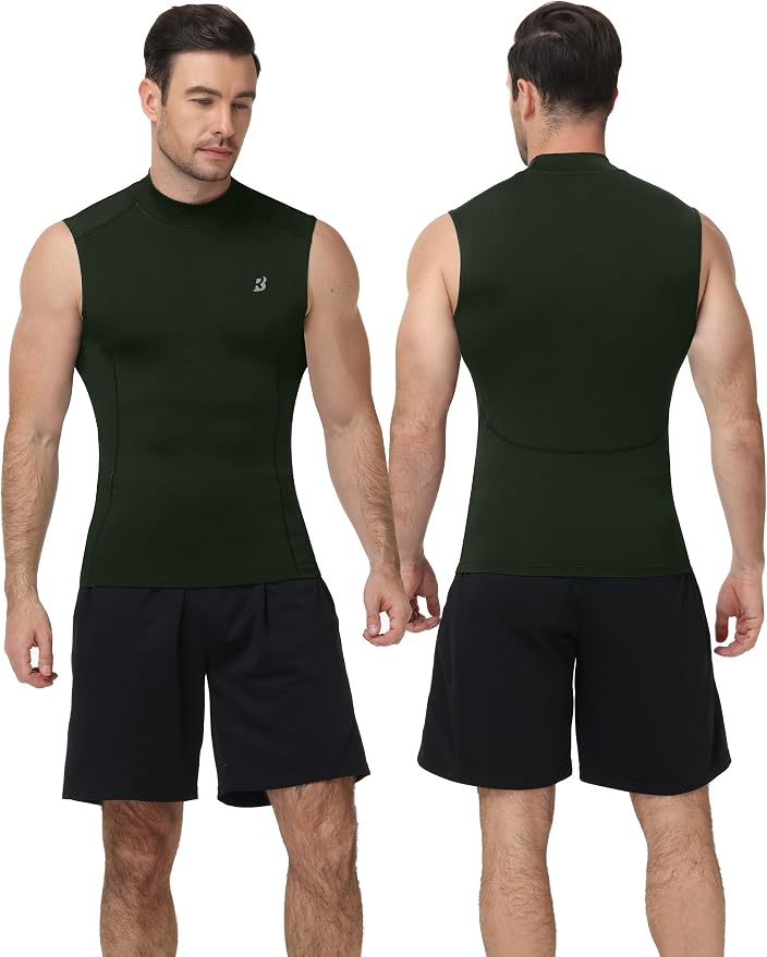 Roadbox Men's Compression Tank Top, Mock Turtleneck Sleeveless Shirt, Fitted Athletic Base Layer for Gym Workout