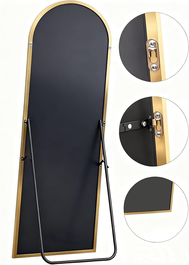 Arched Full Length Mirror 71"x32" Gold | Aluminum Frame Shatterproof Glass, Freestanding Leaning Wall Mounted Mirror for Bedroom Living Room Entryway, Modern