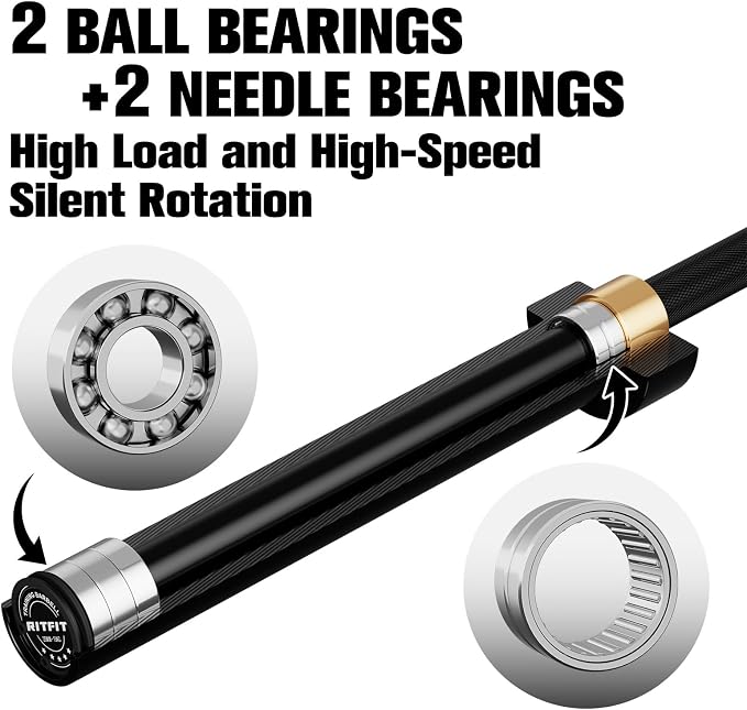 RitFit Elite 7ft Olympic Barbell, Robust 45lb Barbell for Weightlifting and Powerlifting, Superior Olympic Bar with Exceptional 500lbs Load Capacity, Weight Bar for 2” Standard Plates