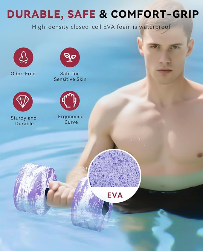 HAPBEAR 3-in-1 Aquatic Exercise Dumbbells, Adjustable Water Weights for Pool Exercise, High-Density EVA Foam Barbell for Water Aerobics Equipment, Physical Therapy & Joint-Friendly Strength Training