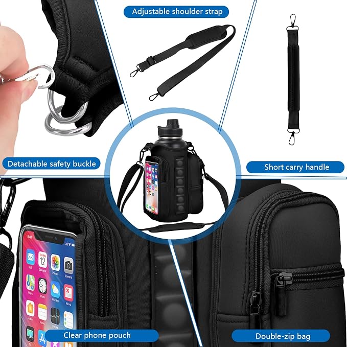 Magnetic Gym Bag Water Bottle Holder with Phone Pockets Shoulder Strap for Men Women