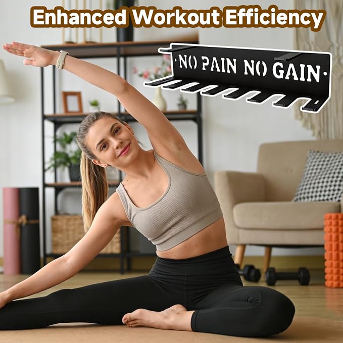 Gym Home Rack 8 Hook Heavy-Duty Wall-mounted Organizer Multi-Purpose Workout Gear Wall Hanger Storage for Resistance Bands Jump Ropes Lifting Belt Fitness Bands Barbells Carabiners Included