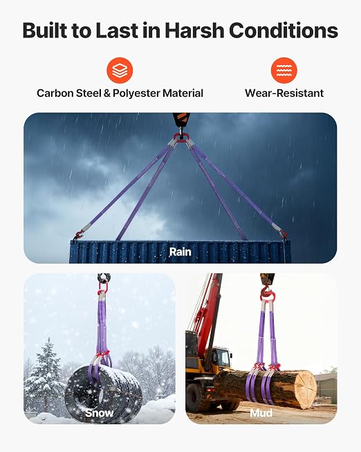 VEVOR Lifting Sling Straps, 2Pcs Two-Leg Polyester Bridle Sling with Hooks, 4400LB Capacity, 5Ft Heavy Duty Rigging Strap, Thickened & Wear-Resistant Webbing Slings for Engines Cranes Hoists Truck